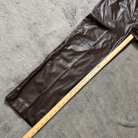 H&M Vegan Leather Pants Womens 10 Stretch Waist Chocolate Brown Straight Leg - Picture 5 of 9